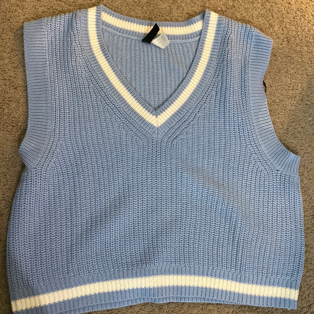 H&M: pastel blue sweater vest, size M